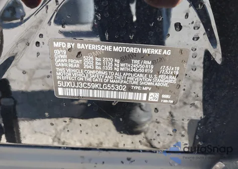 2019 BMW X4 xDrive30I z USA, uszkodzony, nr VIN 5UXUJ3C59KLG55302